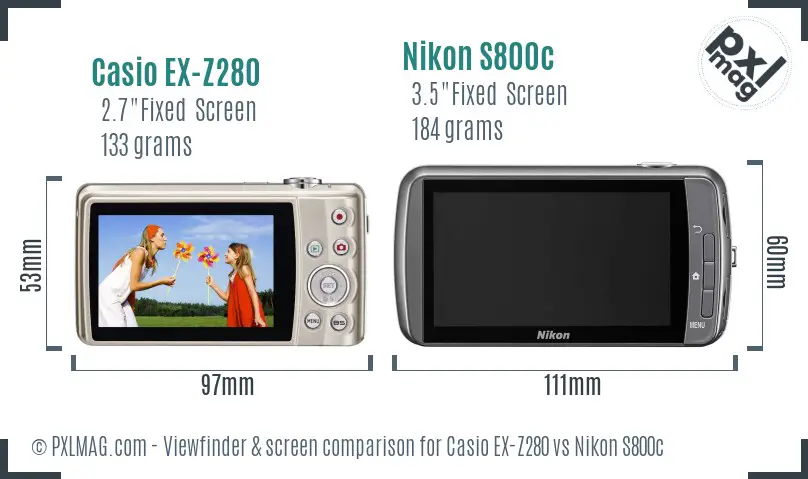 Casio EX-Z280 vs Nikon S800c Screen and Viewfinder comparison