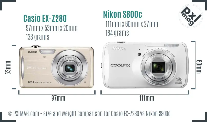 Casio EX-Z280 vs Nikon S800c size comparison