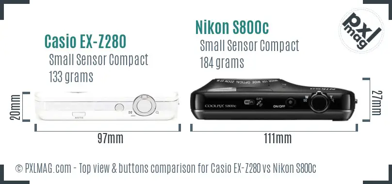 Casio EX-Z280 vs Nikon S800c top view buttons comparison