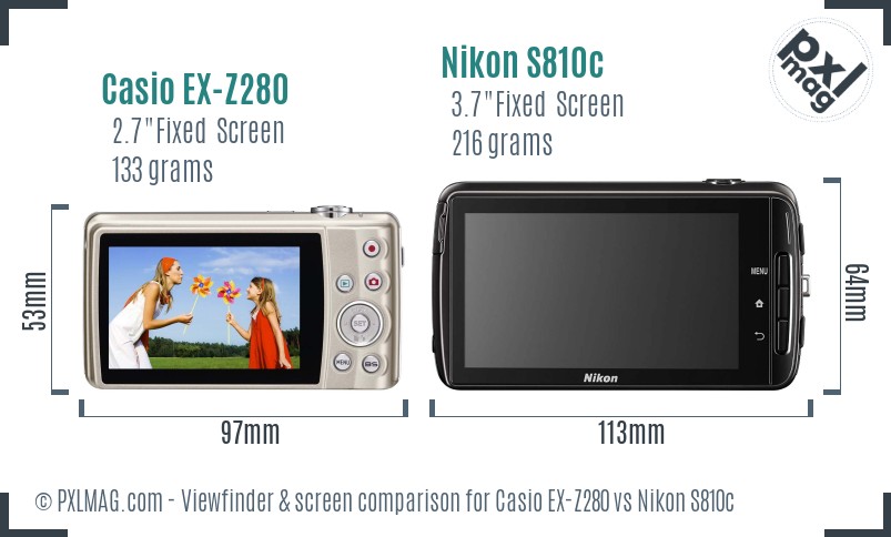 Casio EX-Z280 vs Nikon S810c Screen and Viewfinder comparison