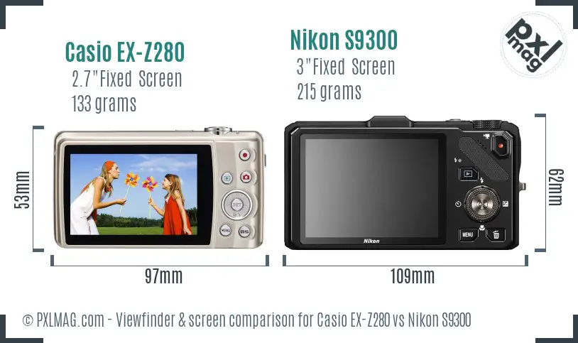 Casio EX-Z280 vs Nikon S9300 Screen and Viewfinder comparison