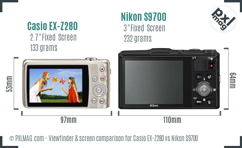 Casio EX-Z280 vs Nikon S9700 Screen and Viewfinder comparison