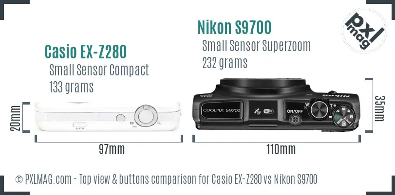 Casio EX-Z280 vs Nikon S9700 top view buttons comparison