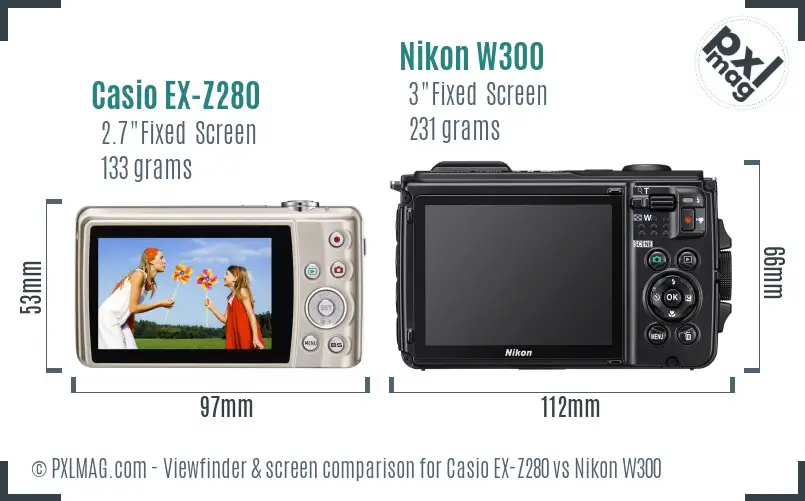 Casio EX-Z280 vs Nikon W300 Screen and Viewfinder comparison