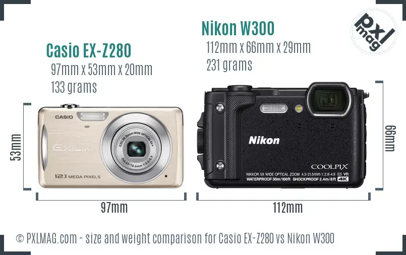 Casio EX-Z280 vs Nikon W300 size comparison