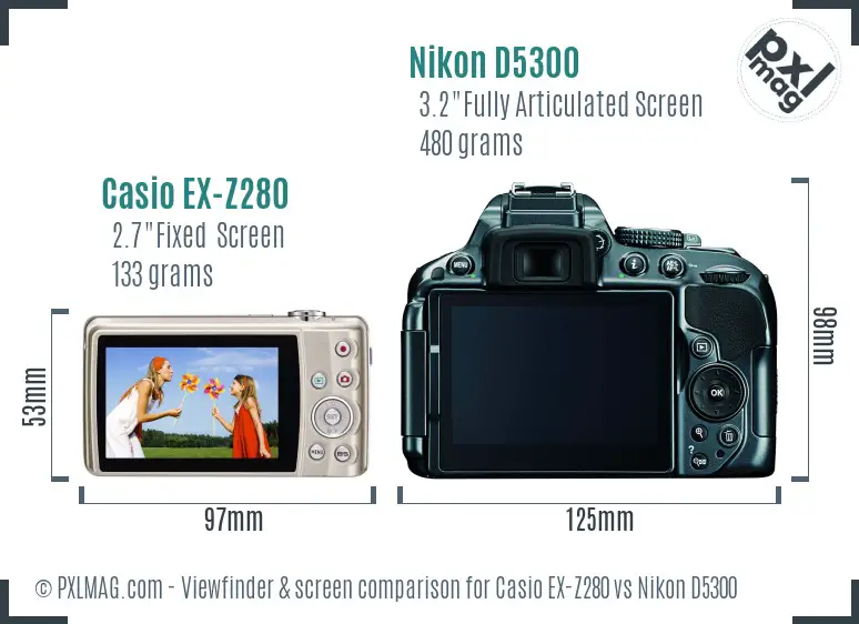 Casio EX-Z280 vs Nikon D5300 Screen and Viewfinder comparison