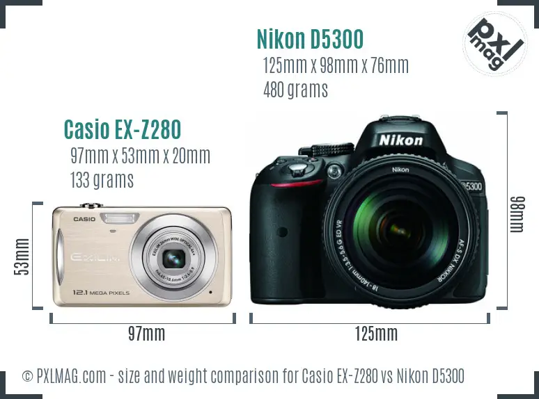 Casio EX-Z280 vs Nikon D5300 size comparison