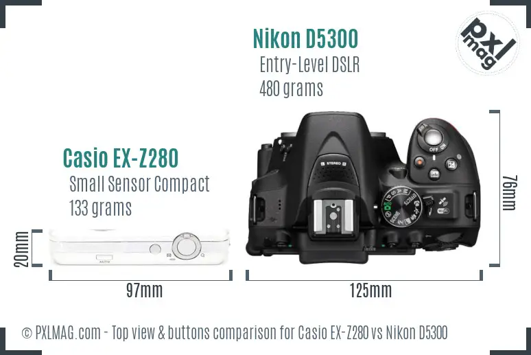 Casio EX-Z280 vs Nikon D5300 top view buttons comparison