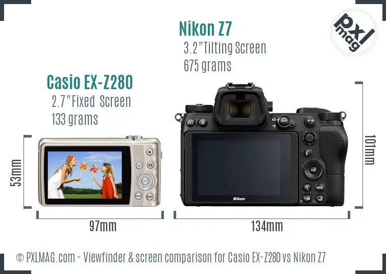 Casio EX-Z280 vs Nikon Z7 Screen and Viewfinder comparison