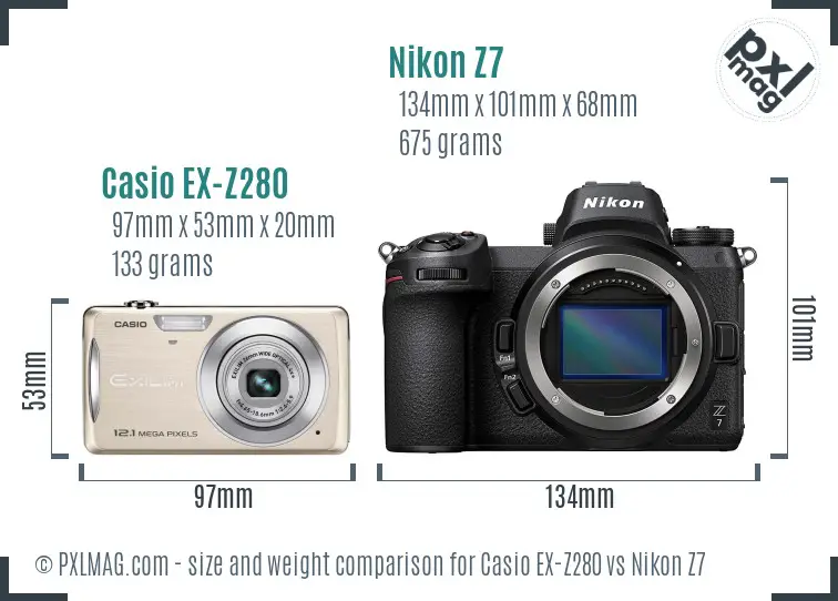 Casio EX-Z280 vs Nikon Z7 size comparison