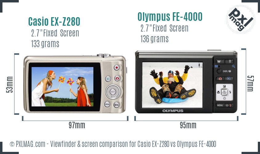 Casio EX-Z280 vs Olympus FE-4000 Screen and Viewfinder comparison