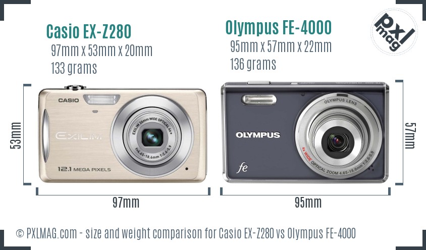 Casio EX-Z280 vs Olympus FE-4000 size comparison