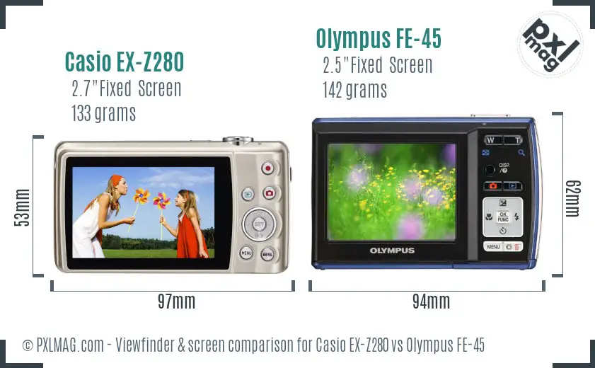 Casio EX-Z280 vs Olympus FE-45 Screen and Viewfinder comparison