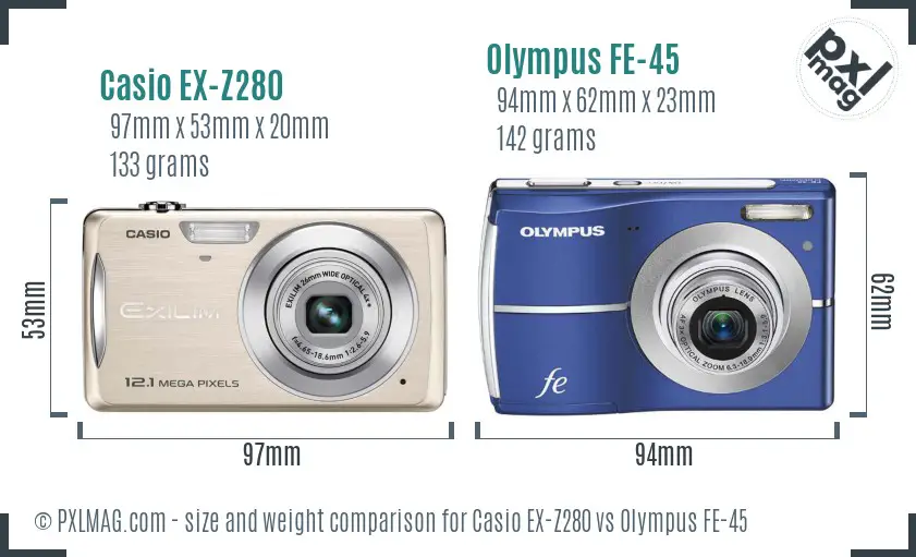 Casio EX-Z280 vs Olympus FE-45 size comparison