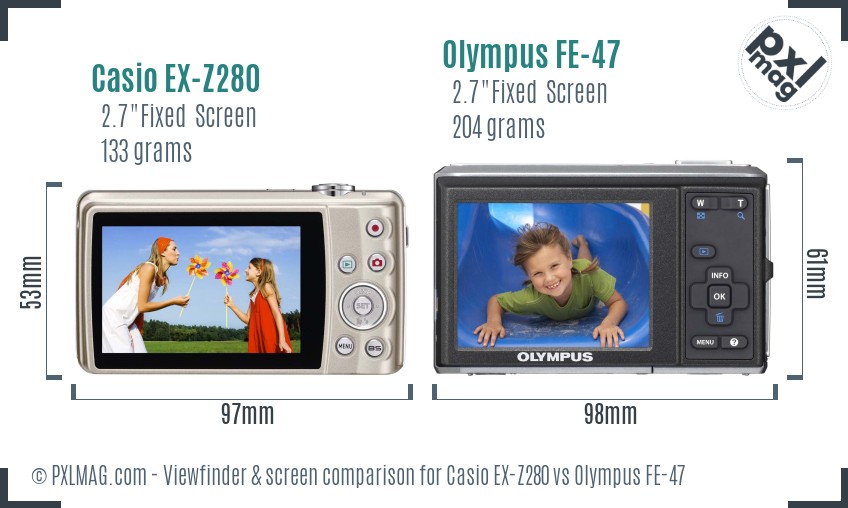 Casio EX-Z280 vs Olympus FE-47 Screen and Viewfinder comparison