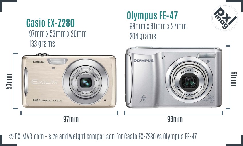 Casio EX-Z280 vs Olympus FE-47 size comparison Casio EX-Z280 vs Olympus FE-47 size comparison