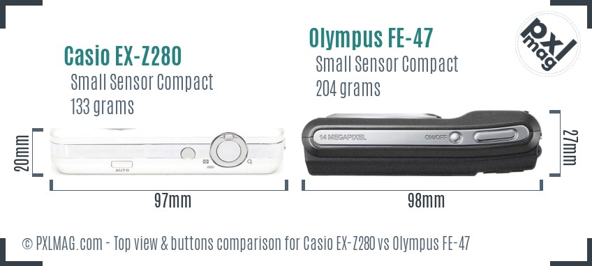 Casio EX-Z280 vs Olympus FE-47 top view buttons comparison