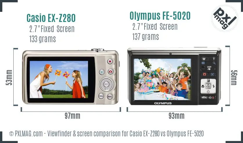 Casio EX-Z280 vs Olympus FE-5020 Screen and Viewfinder comparison