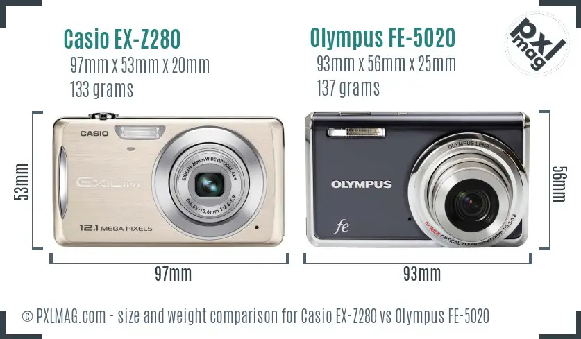 Casio EX-Z280 vs Olympus FE-5020 size comparison