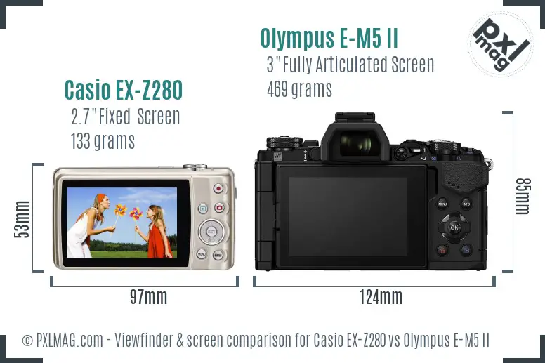 Casio EX-Z280 vs Olympus E-M5 II Screen and Viewfinder comparison