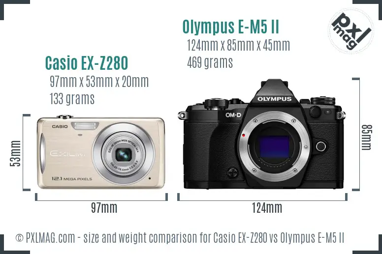 Casio EX-Z280 vs Olympus E-M5 II size comparison