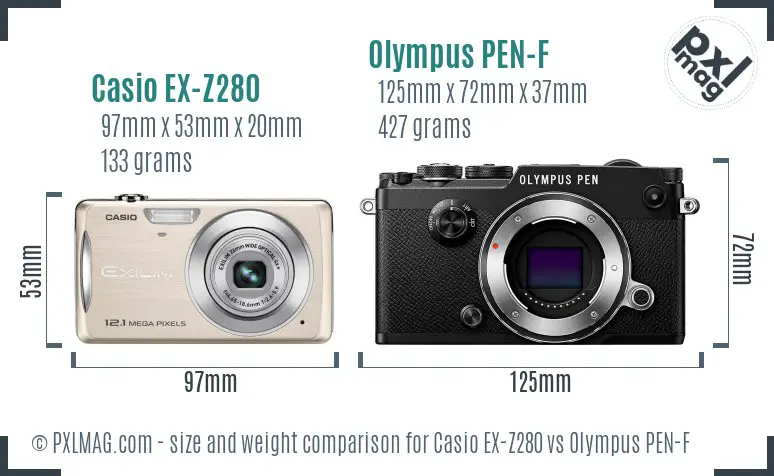Casio EX-Z280 vs Olympus PEN-F size comparison