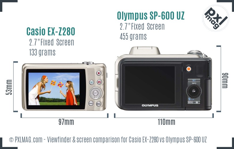 Casio EX-Z280 vs Olympus SP-600 UZ Screen and Viewfinder comparison