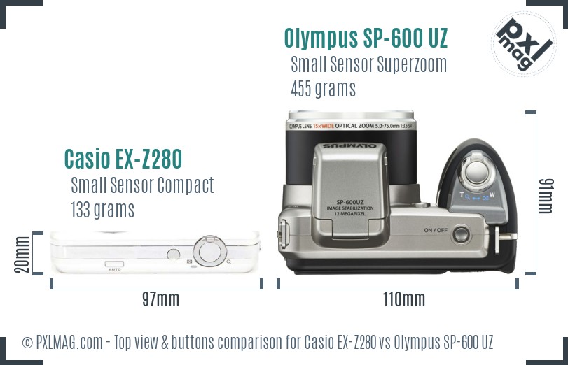 Casio EX-Z280 vs Olympus SP-600 UZ top view buttons comparison