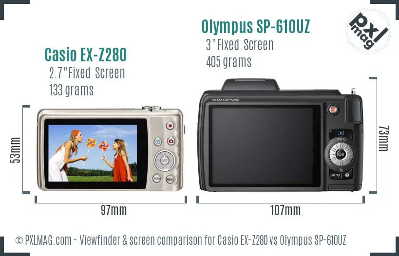 Casio EX-Z280 vs Olympus SP-610UZ Screen and Viewfinder comparison