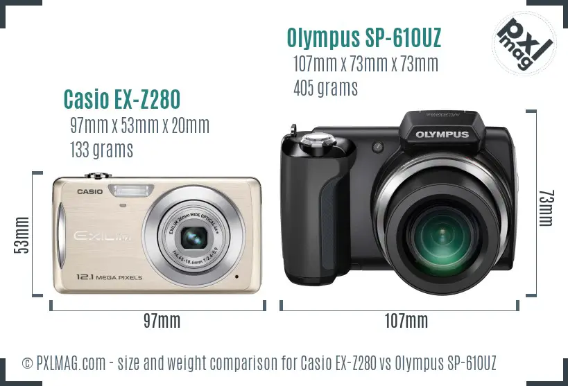 Casio EX-Z280 vs Olympus SP-610UZ size comparison