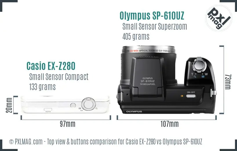 Casio EX-Z280 vs Olympus SP-610UZ top view buttons comparison