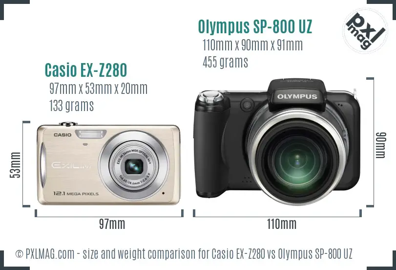 Casio EX-Z280 vs Olympus SP-800 UZ size comparison