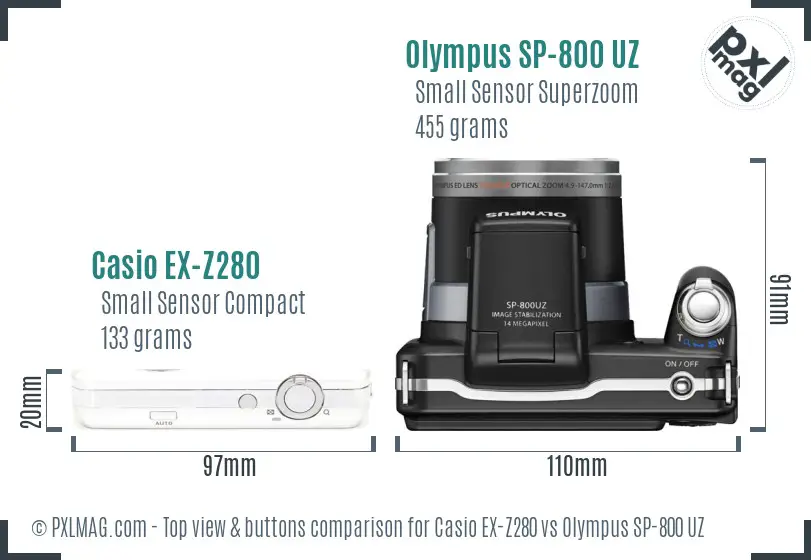 Casio EX-Z280 vs Olympus SP-800 UZ top view buttons comparison