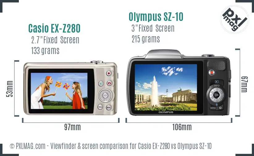 Casio EX-Z280 vs Olympus SZ-10 Screen and Viewfinder comparison