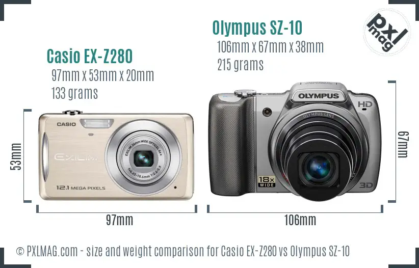 Casio EX-Z280 vs Olympus SZ-10 size comparison