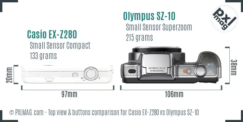 Casio EX-Z280 vs Olympus SZ-10 top view buttons comparison