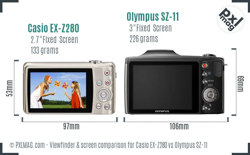 Casio EX-Z280 vs Olympus SZ-11 Screen and Viewfinder comparison