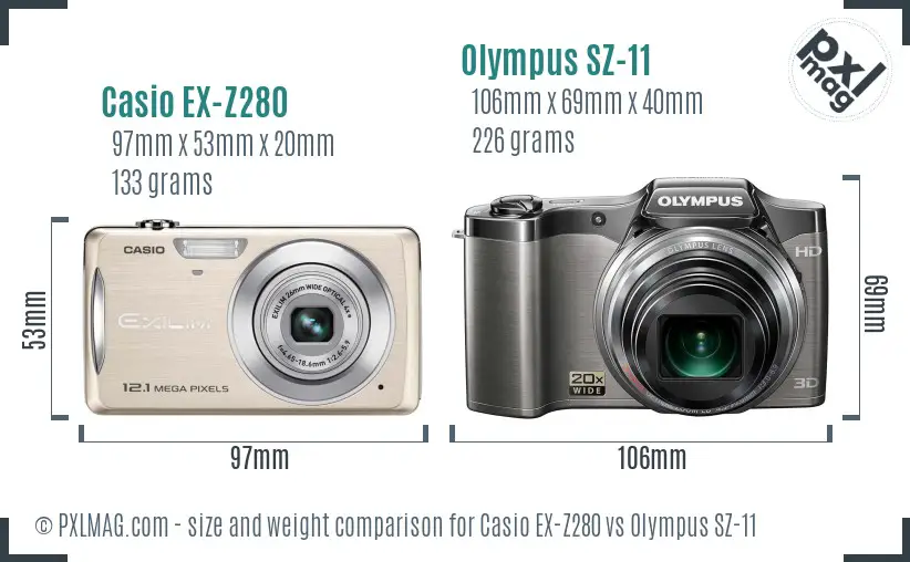 Casio EX-Z280 vs Olympus SZ-11 size comparison