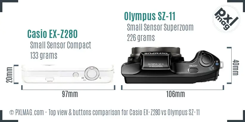 Casio EX-Z280 vs Olympus SZ-11 top view buttons comparison