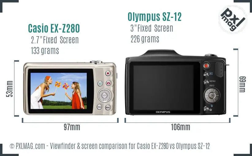 Casio EX-Z280 vs Olympus SZ-12 Screen and Viewfinder comparison