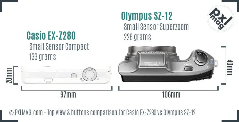 Casio EX-Z280 vs Olympus SZ-12 top view buttons comparison
