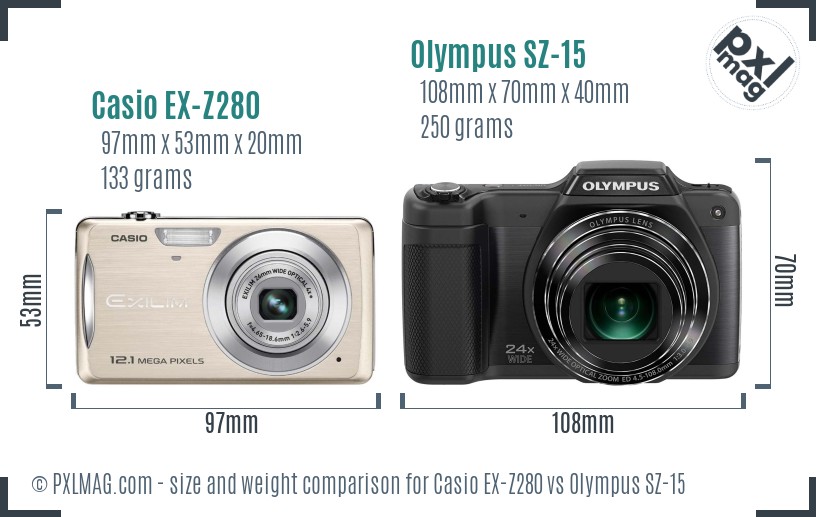 Casio EX-Z280 vs Olympus SZ-15 size comparison