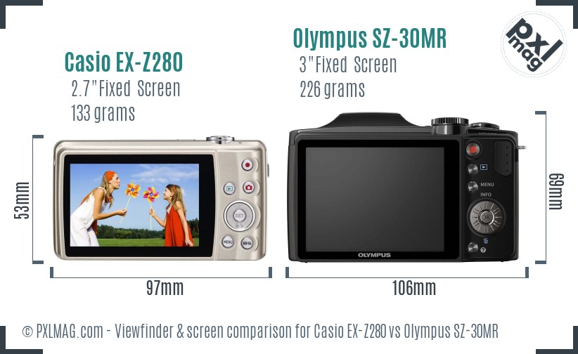 Casio EX-Z280 vs Olympus SZ-30MR Screen and Viewfinder comparison