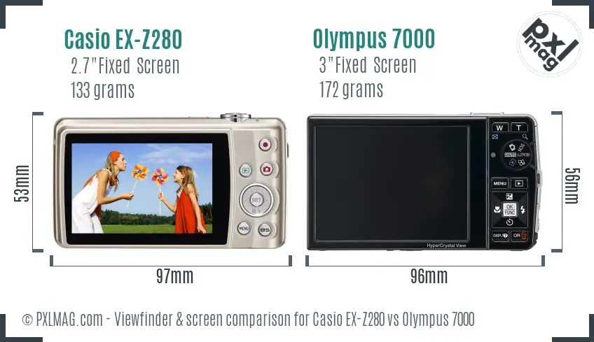 Casio EX-Z280 vs Olympus 7000 Screen and Viewfinder comparison