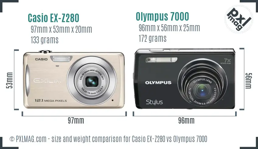 Casio EX-Z280 vs Olympus 7000 size comparison