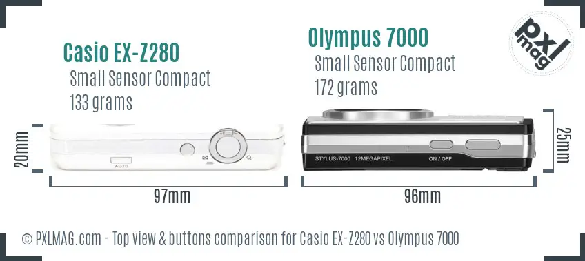 Casio EX-Z280 vs Olympus 7000 top view buttons comparison