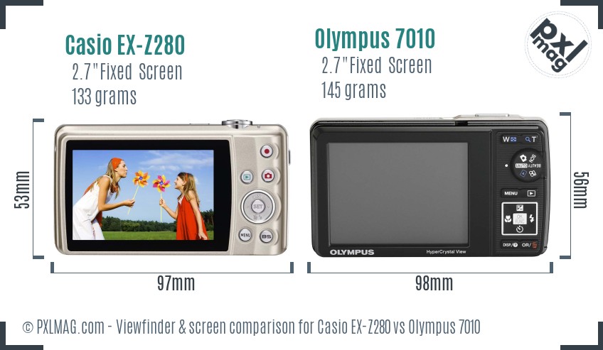 Casio EX-Z280 vs Olympus 7010 Screen and Viewfinder comparison
