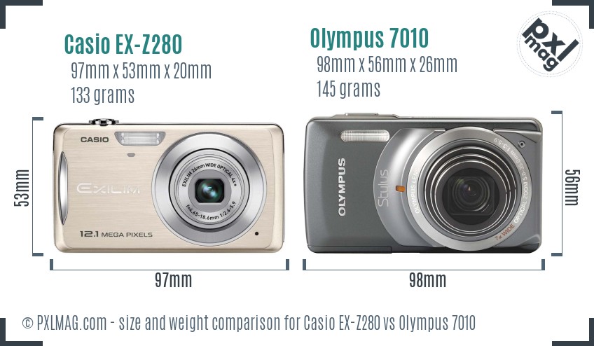 Casio EX-Z280 vs Olympus 7010 size comparison Casio EX-Z280 vs Olympus 7010 size comparison