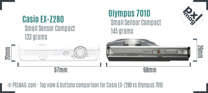 Casio EX-Z280 vs Olympus 7010 top view buttons comparison