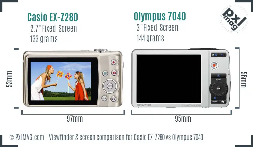 Casio EX-Z280 vs Olympus 7040 Screen and Viewfinder comparison Casio EX-Z280 vs Olympus 7040 Screen and Viewfinder comparison